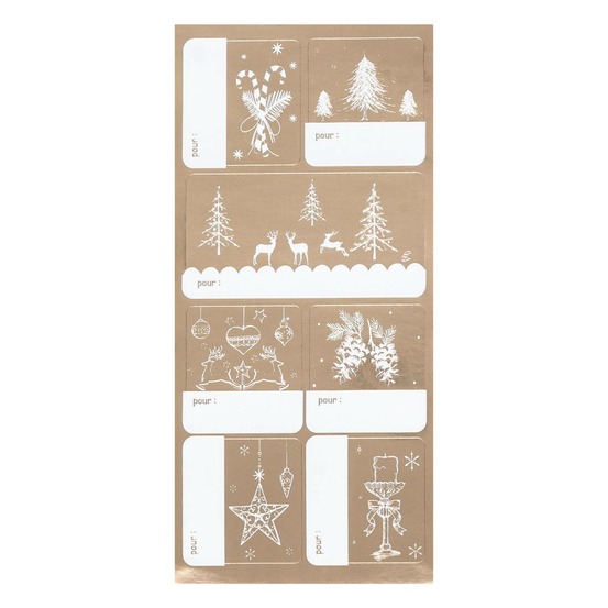 Planche étiquettes cadeau décorées 11x26,8cm autocollantes assorti