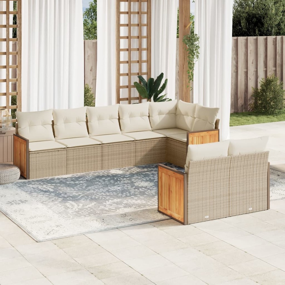 Salon de jardin avec coussins 8 pcs beige résine tressée