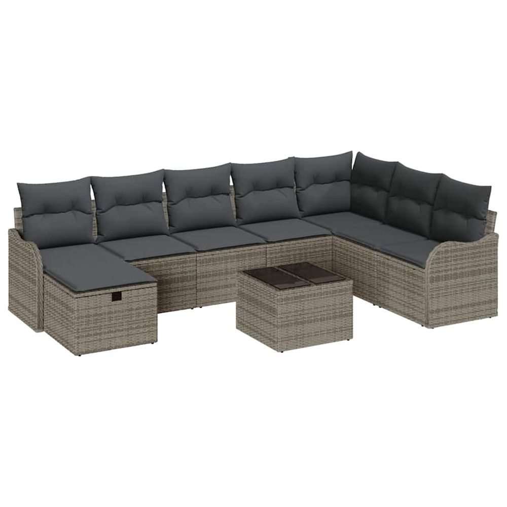 Ensemble de canapé de jardin 9 pc gris polyrotin