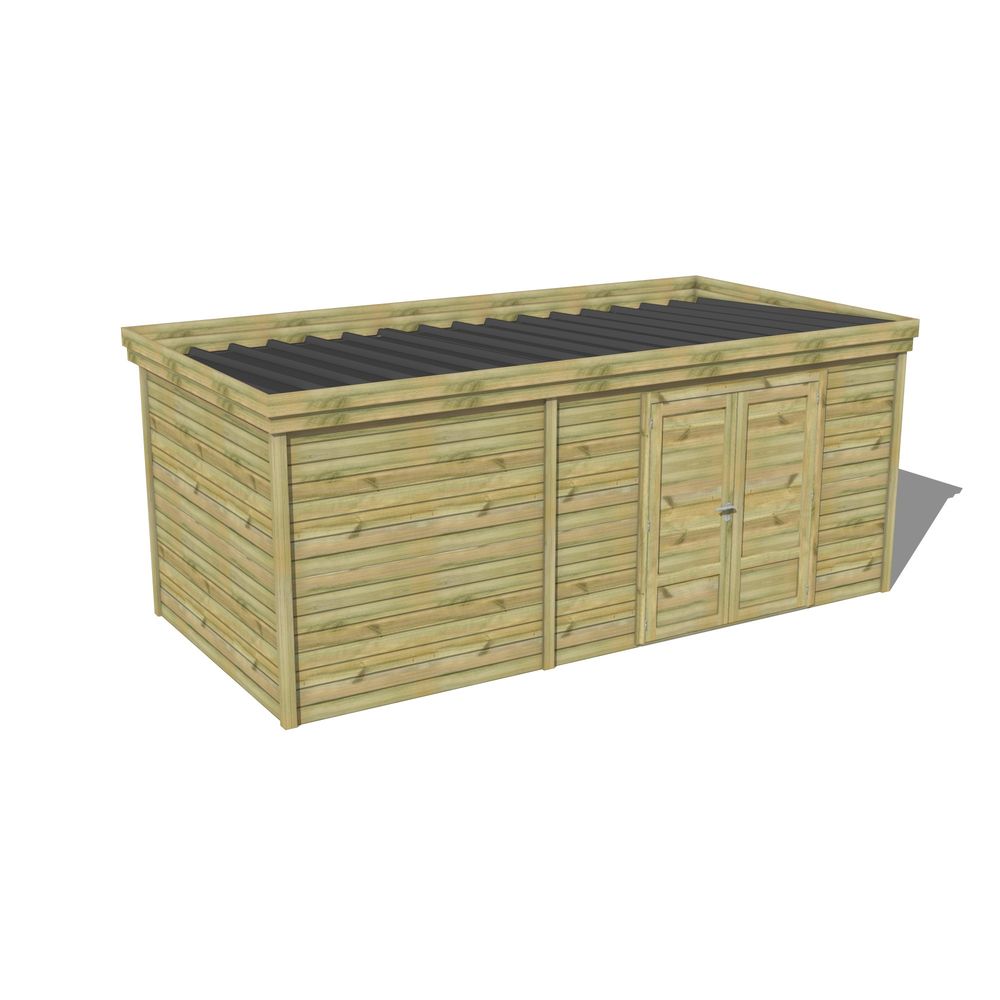 Abri de jardin bois pin traité autoclave 27mm - 5,495x2,64m / 15m2 - bac acier - abri français
