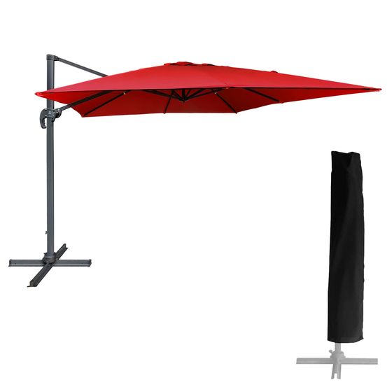 Parasol déporté molokai carré 3x3m rouge + housse