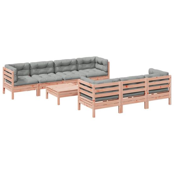Salon de jardin 8 pcs avec coussins sapin douglas solide
