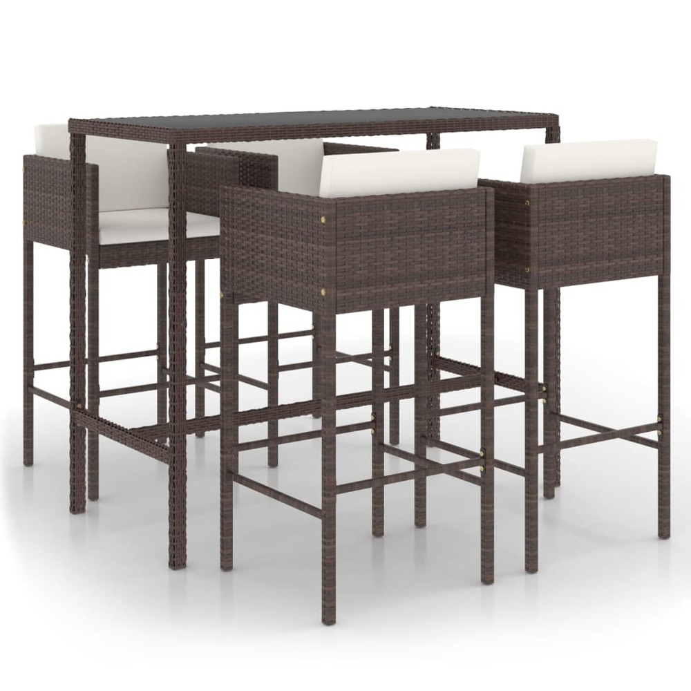 Meubles de bar de jardin 5pcs et coussins résine tressée marron