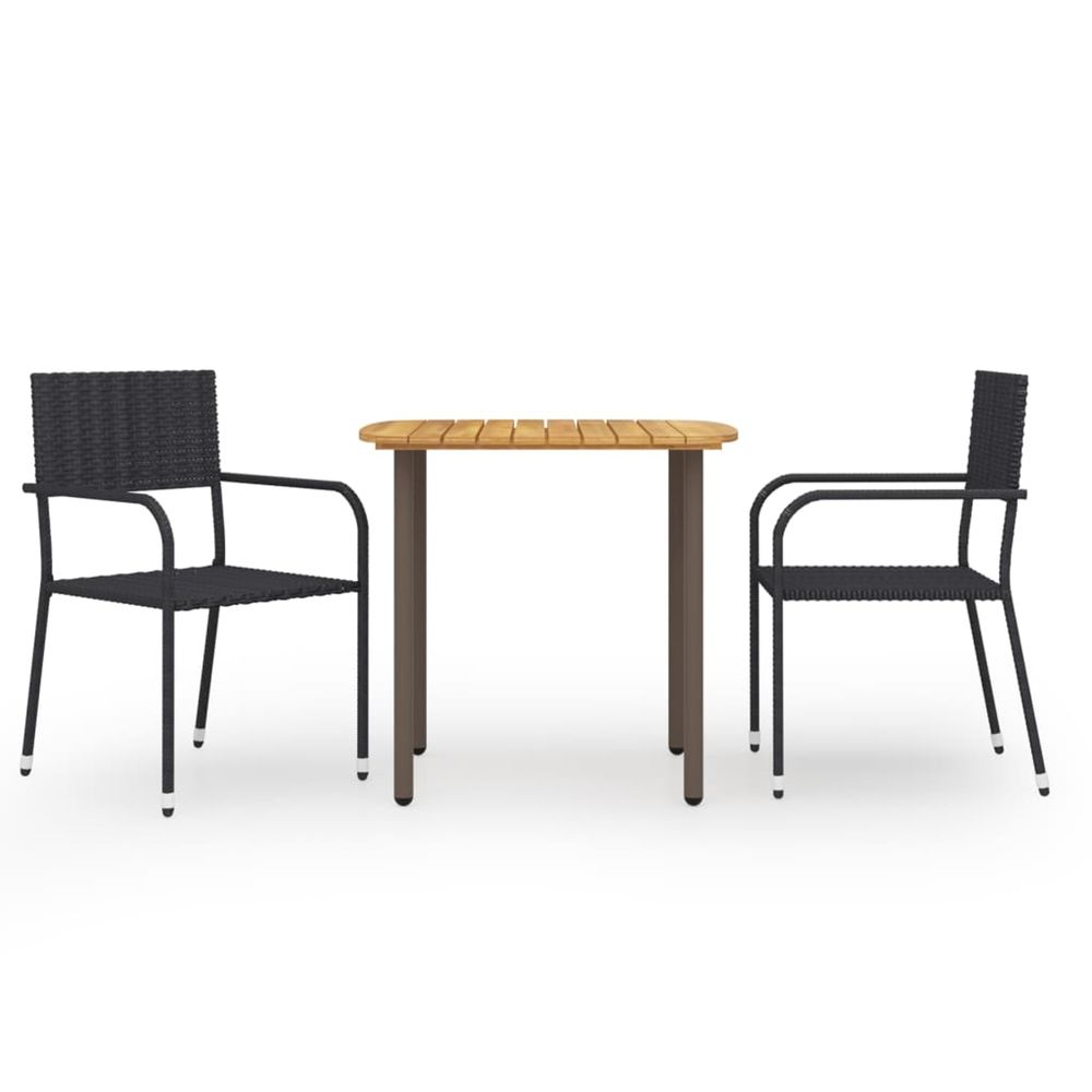 Ensemble à manger de jardin 3 pcs résine tressée noir