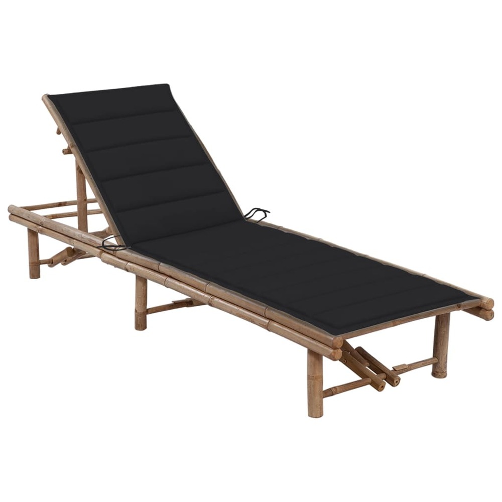 Transat chaise longue bain de soleil lit de jardin terrasse meuble d'extérieur avec coussin bambou