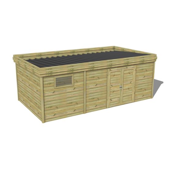Abri de jardin bois pin traité autoclave 27mm - 6,395x3,44m / 22m2 - bac acier - abri français