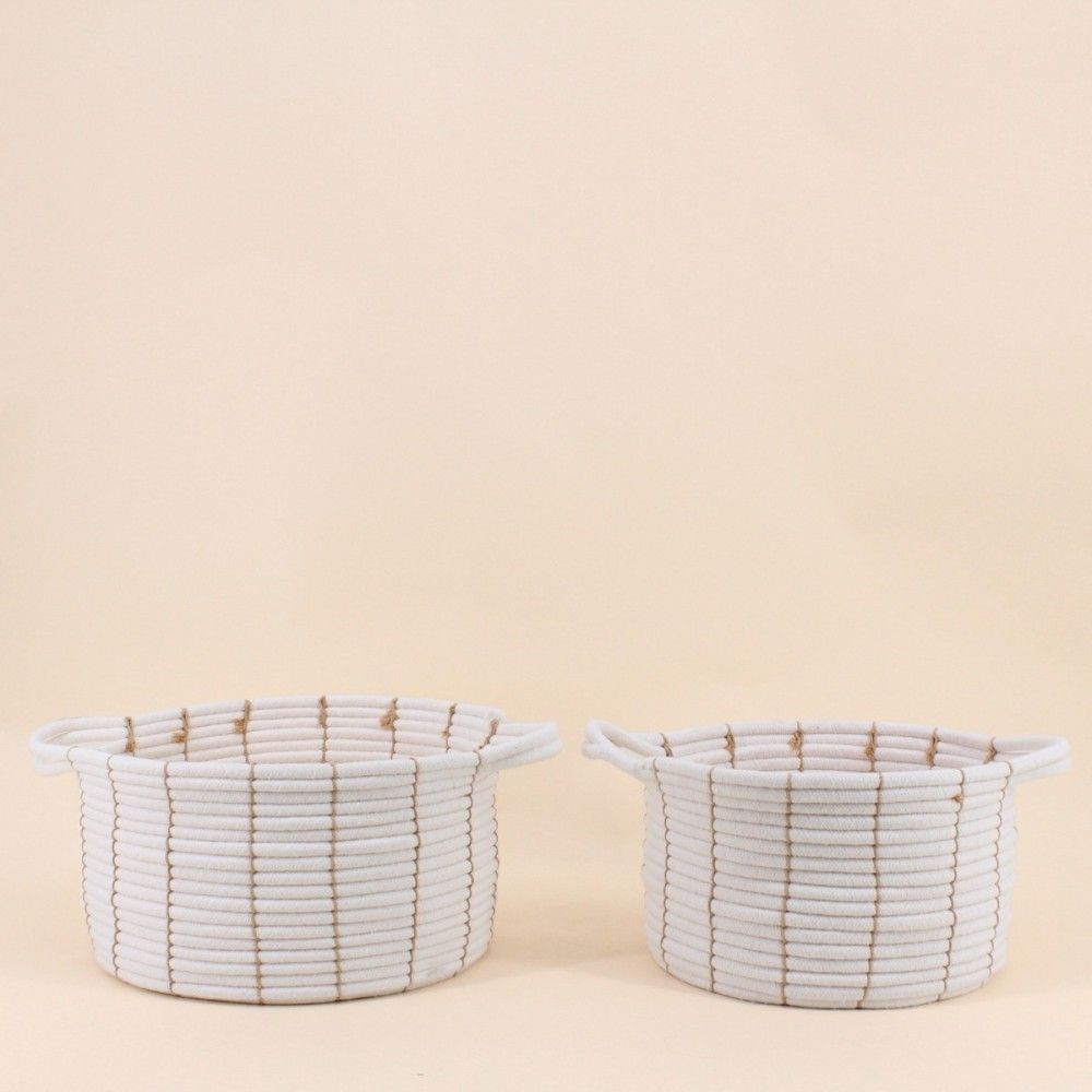Set de 2 paniers en corde beige avec poignées 27x16cm