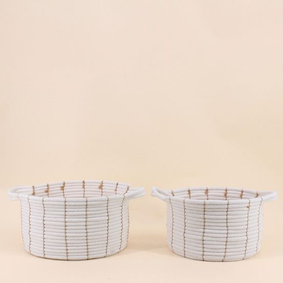 Set de 2 paniers en corde beige avec poignées 27x16cm