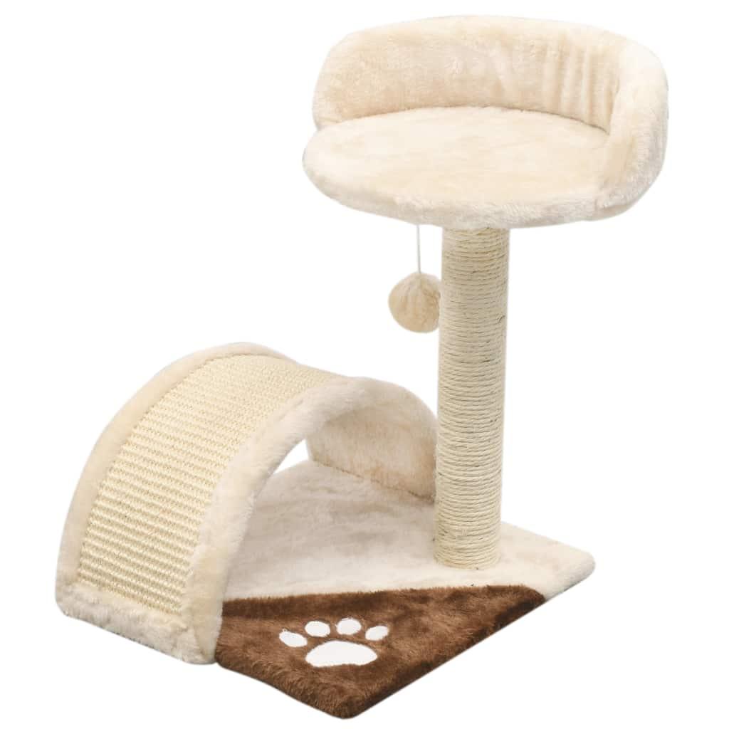 Arbre à chat griffoir grattoir niche jouet animaux peluché en sisal 40 cm beige et marron