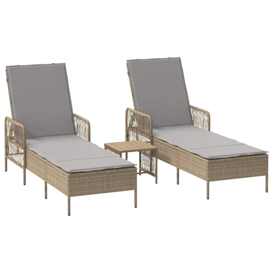 Chaise longue avec coussin 2-personne 2 pcs beige polyrotin bain de soleil