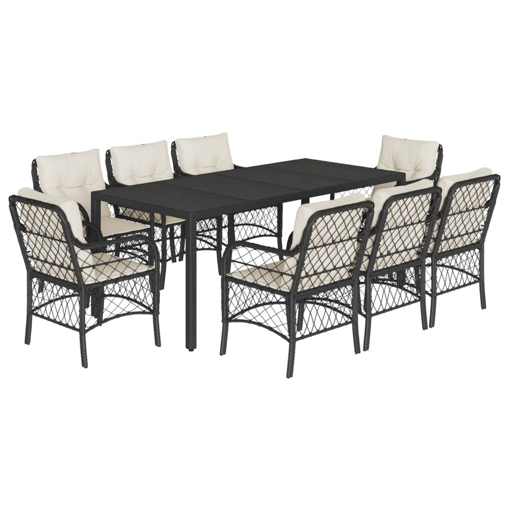 Ensemble à manger de jardin 9pcs coussins noir résine tressée