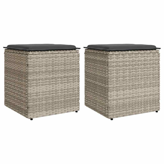 Tabourets de jardin et coussins lot de 2 gris clair poly rotin
