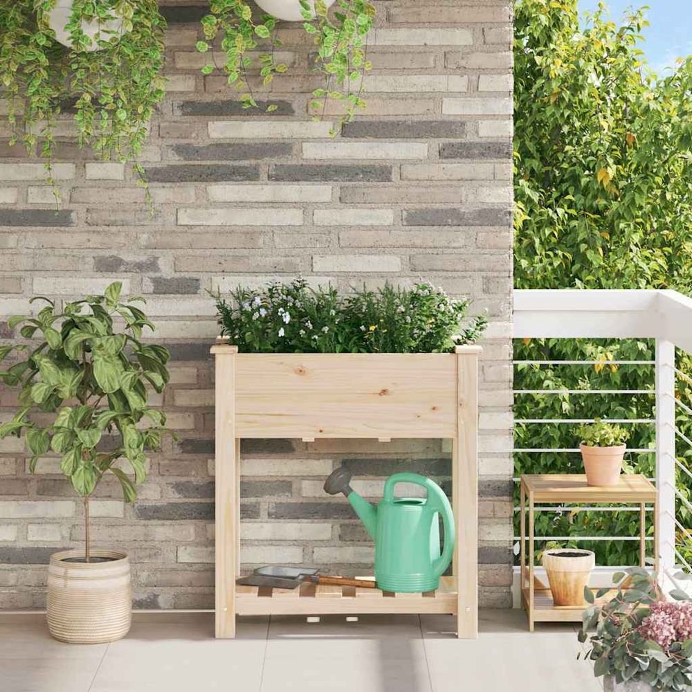 Bac à plantes bois de sapin avec étagère de rangement pour jardin 71cm beige