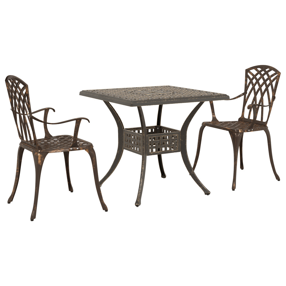 Set de jardin bistro 3 pièces en aluminium couleur bronze
