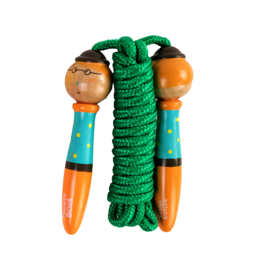 Corde à sauter enfant 220cm en bois marron et bleu