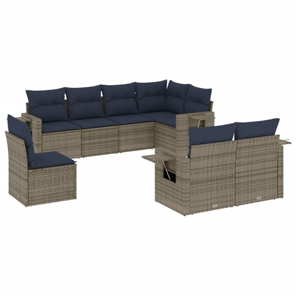 Ensemble de canapé de jardin 8 pcs avec coussins gris résine tressée
