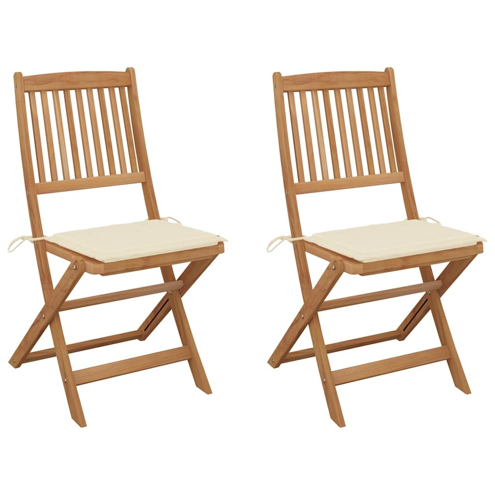 Chaises pliables de jardin lot de 2 avec coussins bois d'acacia