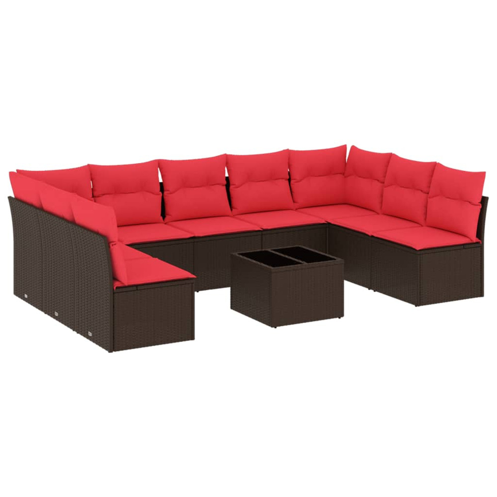 Salon de jardin 10 pcs avec coussins marron résine tressée