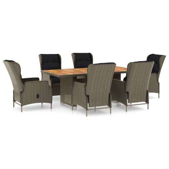 Ensemble à manger d'extérieur et coussins 7 pcs résine tressée