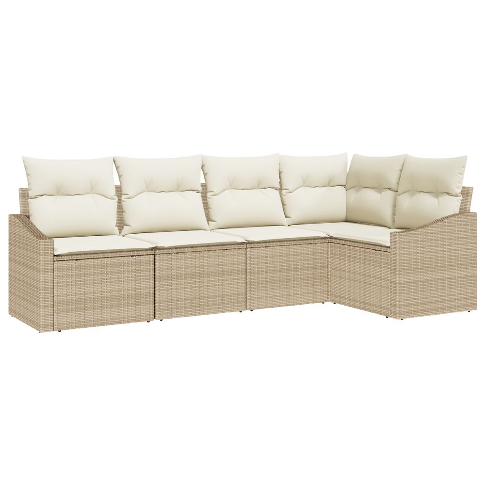 Ensemble de salle à manger de jardin 5 pièces avec coussins en poly rotin beige