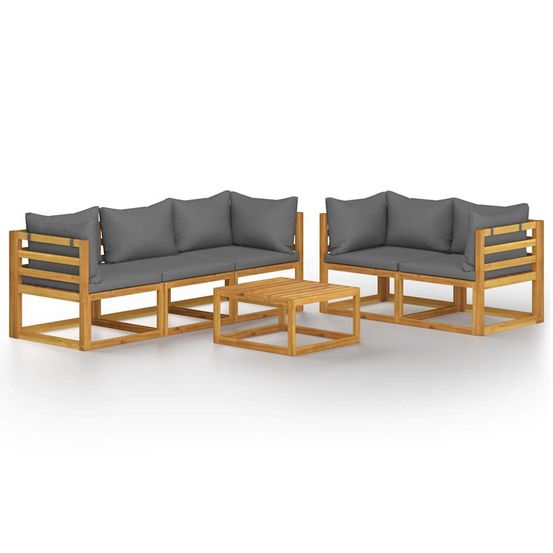 Salon de jardin 6 pcs avec coussin bois d'acacia solide