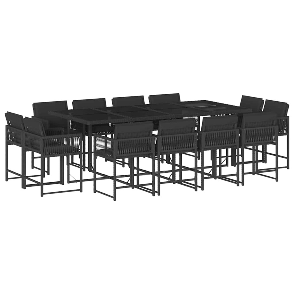 Ensemble à manger de jardin 13 pcs coussins noir résine tressée