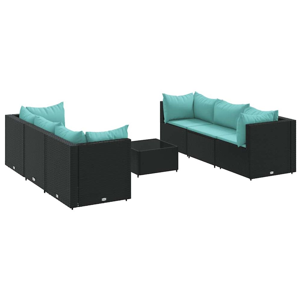Salon de jardin 7 pcs avec coussins noir résine tressée