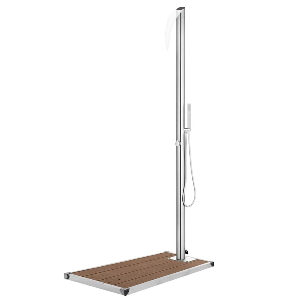 Douche de jardin avec base marron 225 cm acier inoxydable