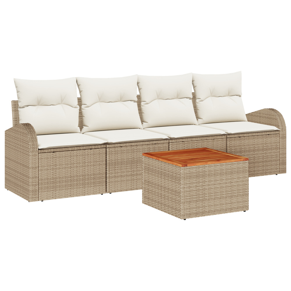Ensemble de canapé de jardin 5 pièces avec coussins beige rotin poly acacia