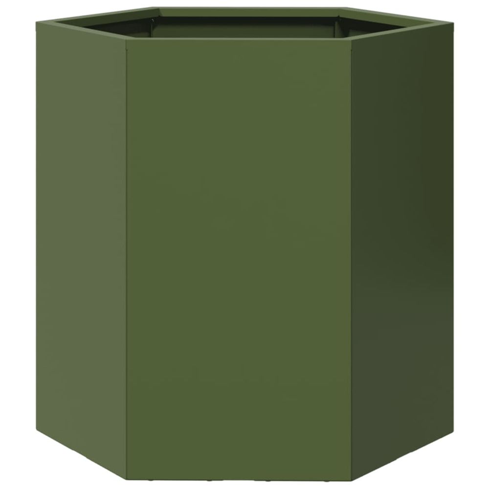 Jardinière d'extérieur vert olive hexagone 46x40x45 cm acier