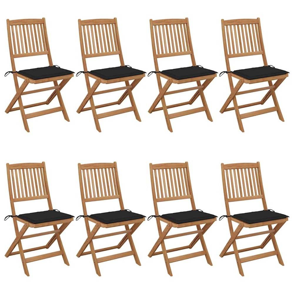Chaises pliables de jardin lot de 8 avec coussins bois d'acacia