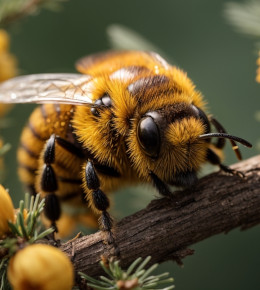 abeille butine du miellat sur une branche de sapin 