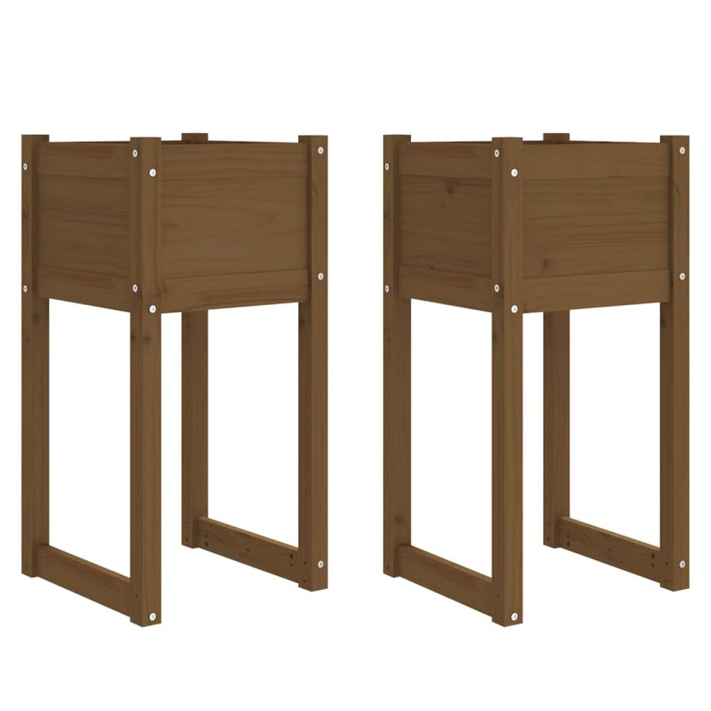 Jardinière d'extérieurs 2 pcs marron miel 40x40x81 cm bois massif de pin