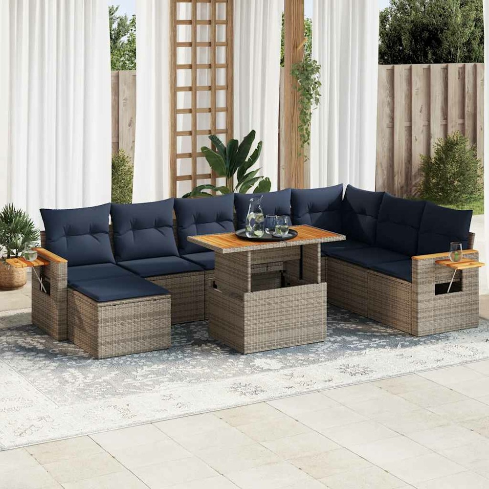 Salon de jardin avec coussins 10 pcs gris résine tressée acacia