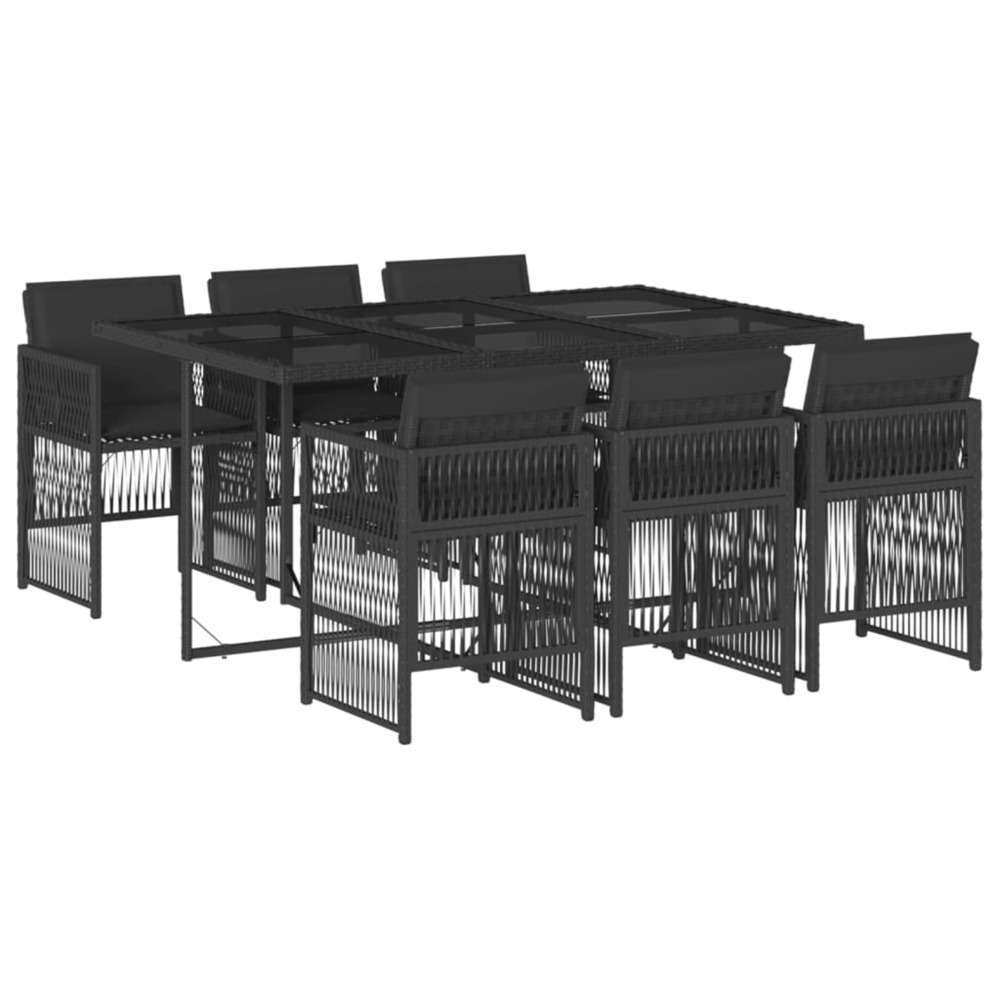 Ensemble à manger de jardin coussins 7pcs noir résine tressée