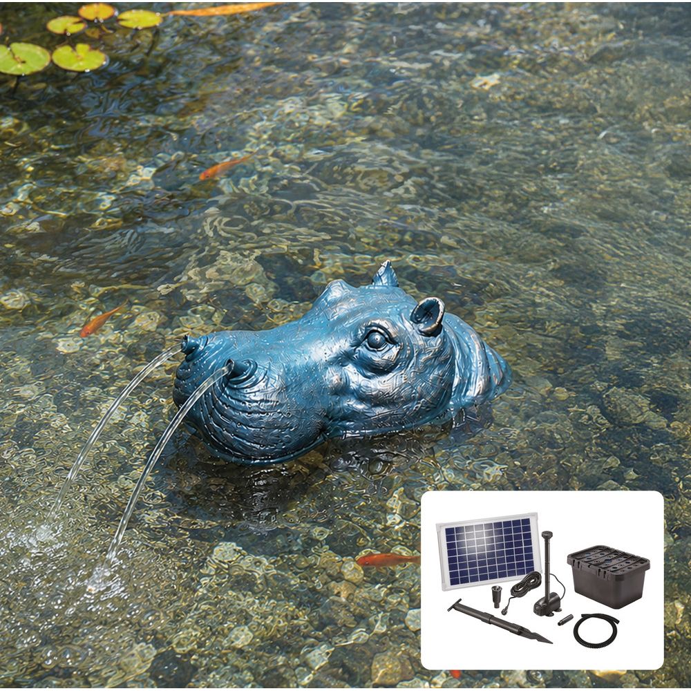Kit fontaine hippopotame avec pompe solaire directe 600l - 10w