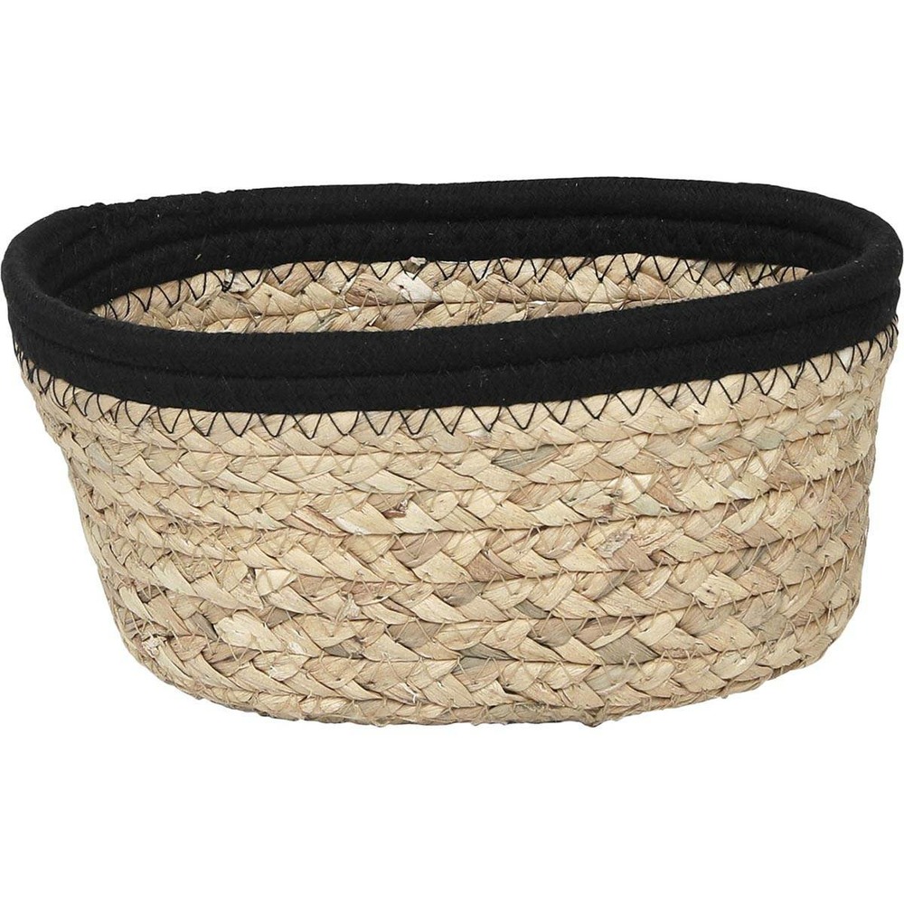 Panier ovale coton/matiere vegetale 21x16x9 cm - naturel/noir