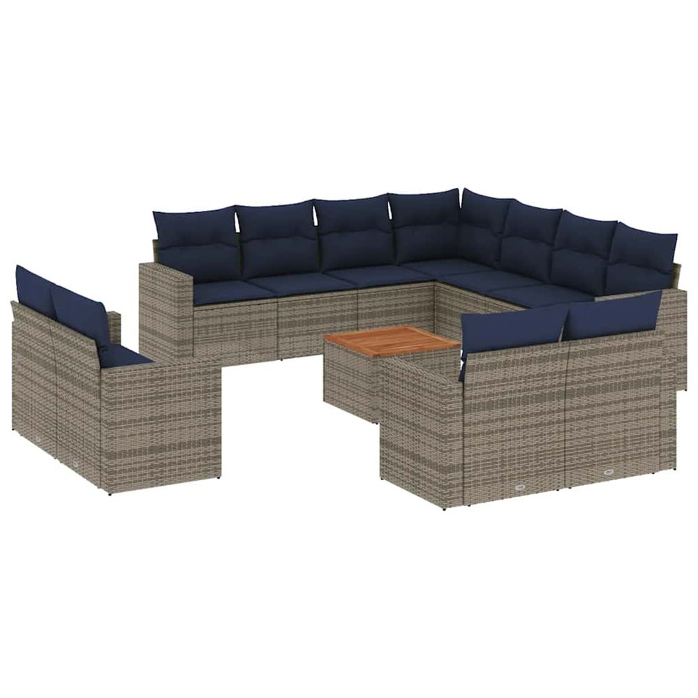 Salon de jardin avec coussins 12 pcs gris résine tressée