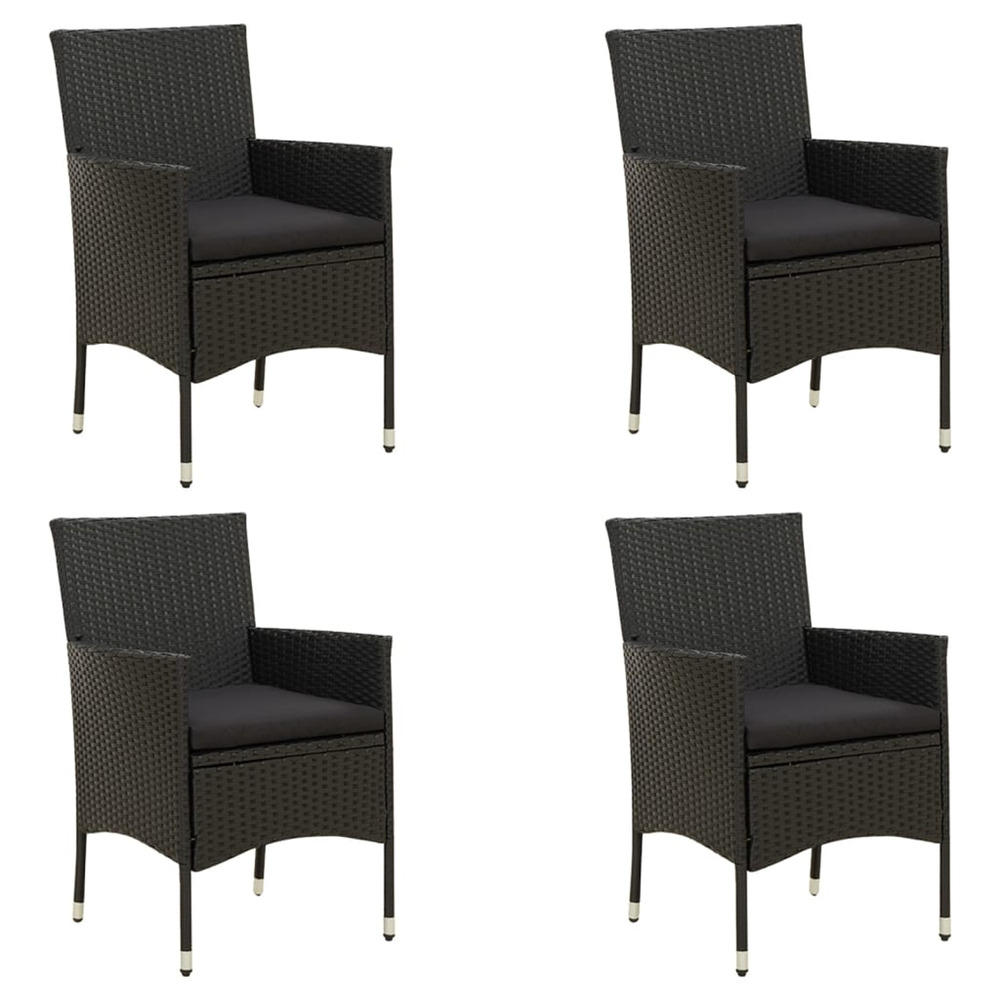 Chaises de jardin avec coussins lot de 4 résine tressée noir
