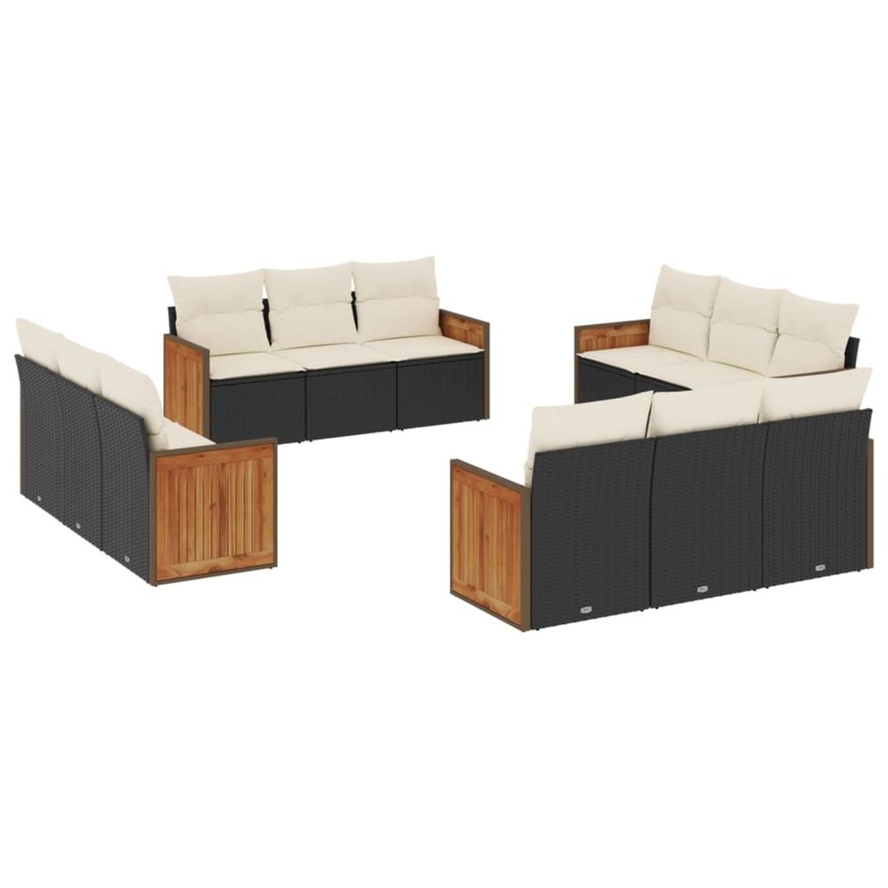 Salon de jardin 12 pcs avec coussins noir résine tressée