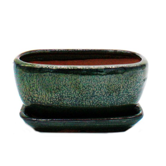Bonsai-schale mit unterteller gr. 2 grün rechteckig modell gb5 l 17cm b 13cm h 7,5 cm