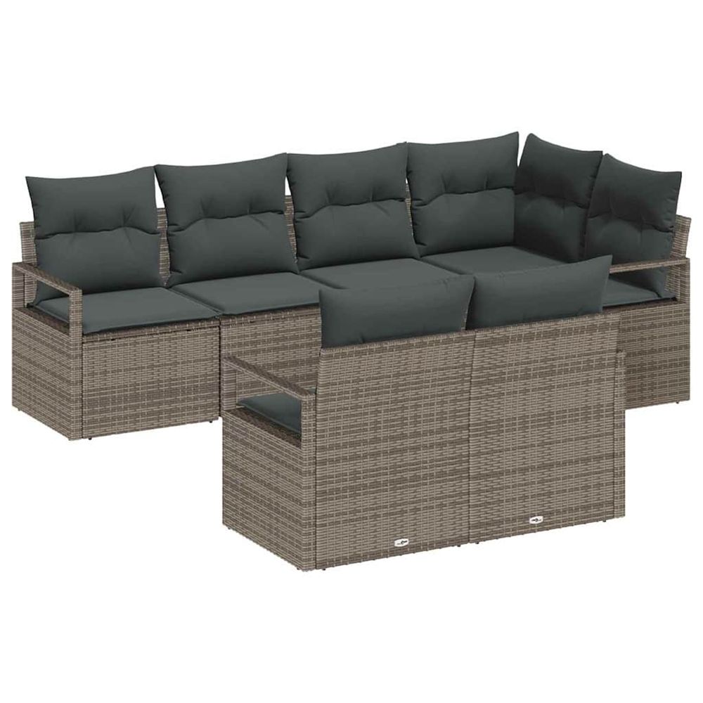 Ensemble de canapé de jardin 7 pc gris polyrotin