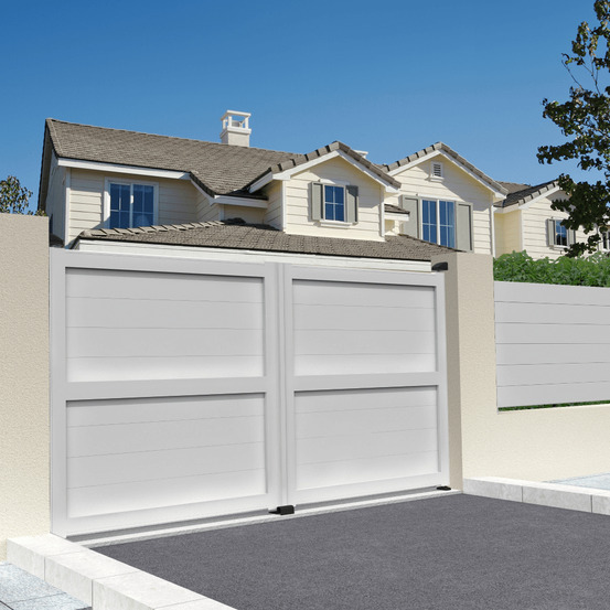 Portail double battant motorisé plein l 3500 x h 1757 mm (blanc satiné ral9010)