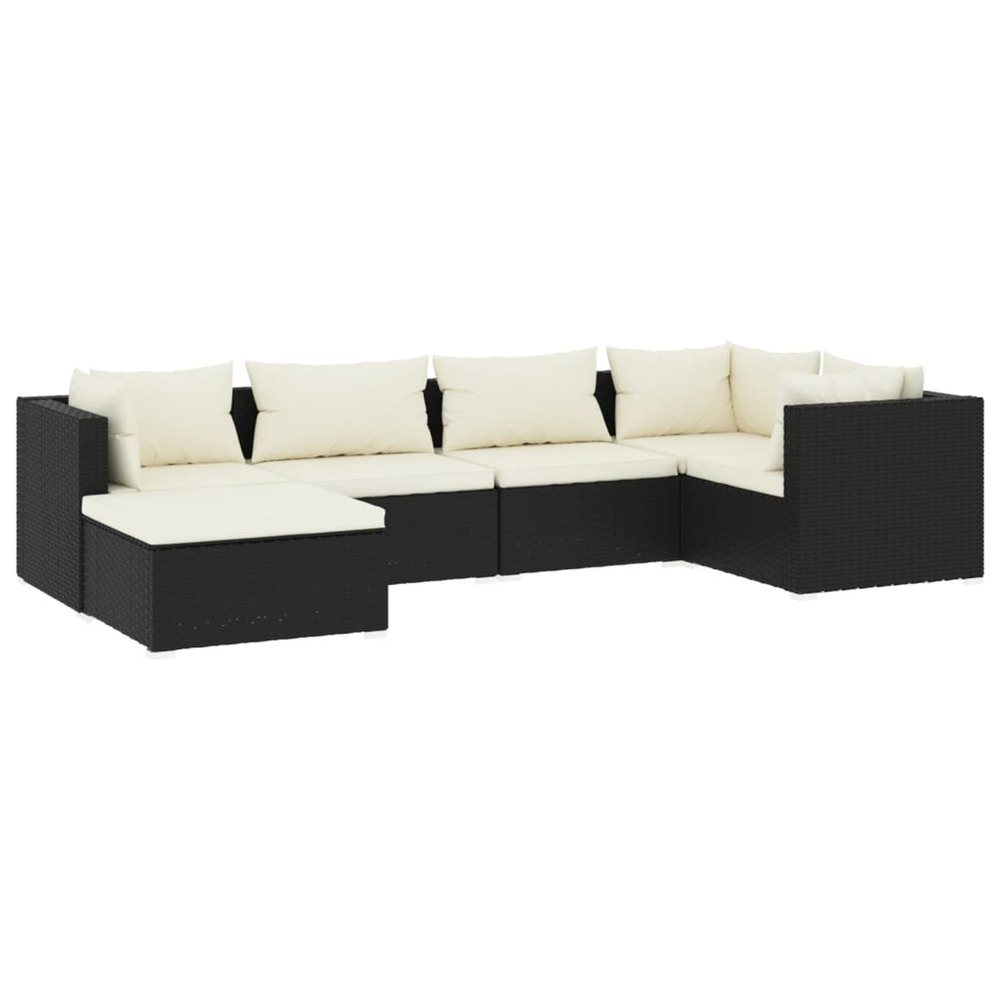 Salon de jardin 6 pcs avec coussins résine tressée noir