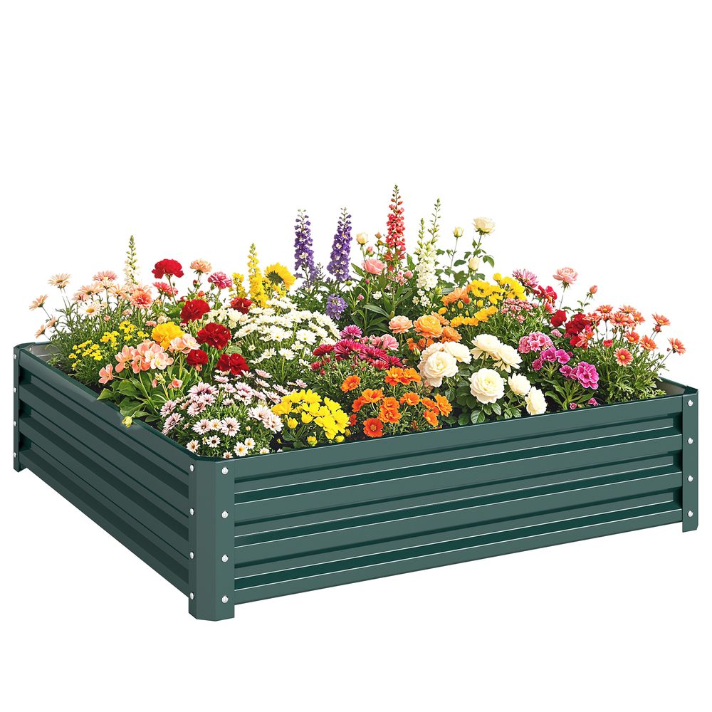 Carré potager acier galvanisé pour jardin terrasse potager sans fond grand volume 120x120x30cm vert