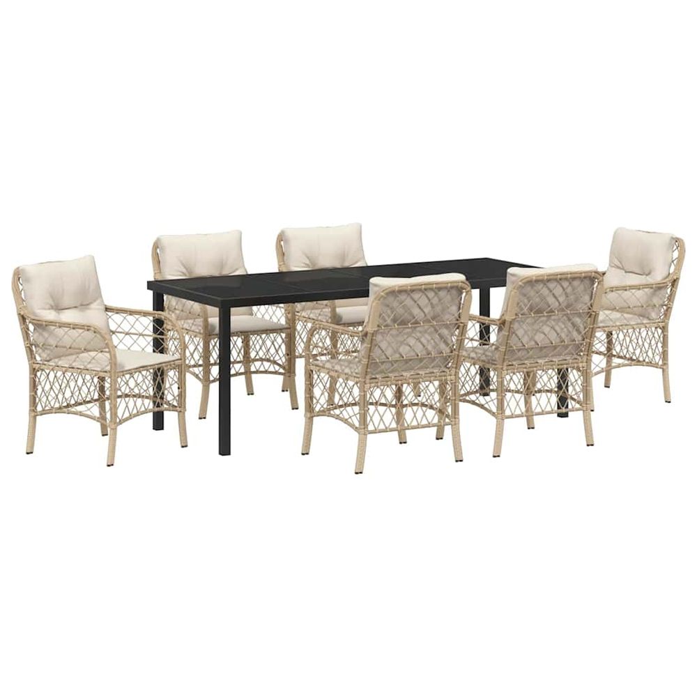 Ensemble de salle à manger pour jardin 7 pc beige polyrotin