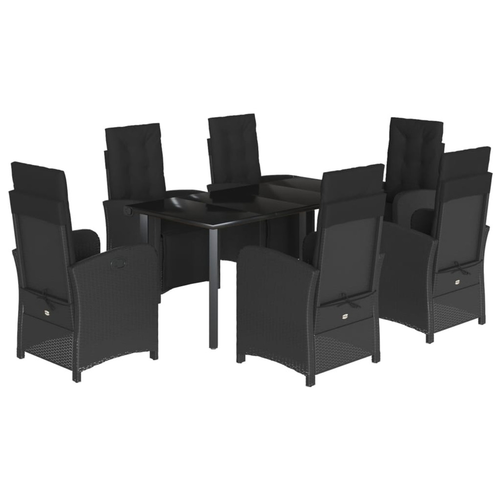 Ensemble à manger de jardin coussins 7pcs noir résine tressée
