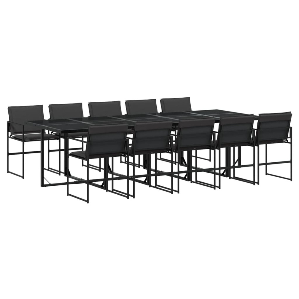 Ensemble à manger de jardin avec coussins 11 pcs noir textilène