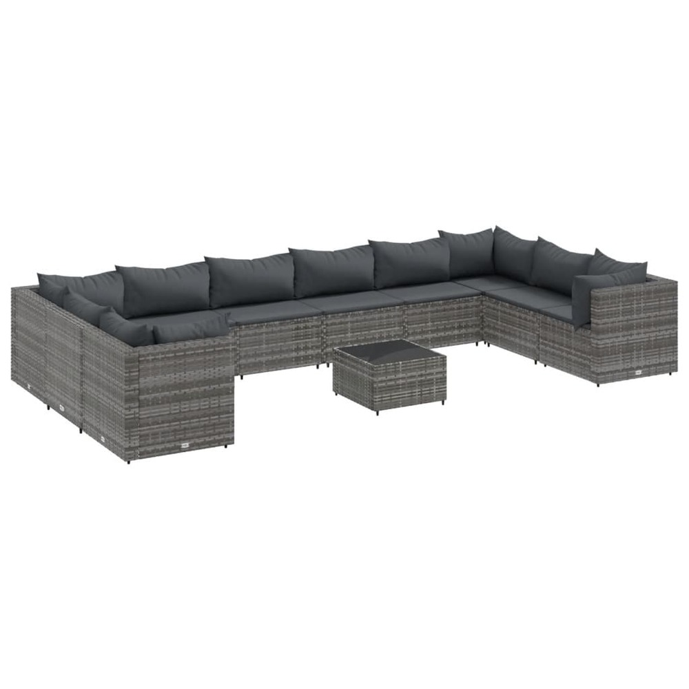 Salon de jardin 11 pcs avec coussins gris résine tressée