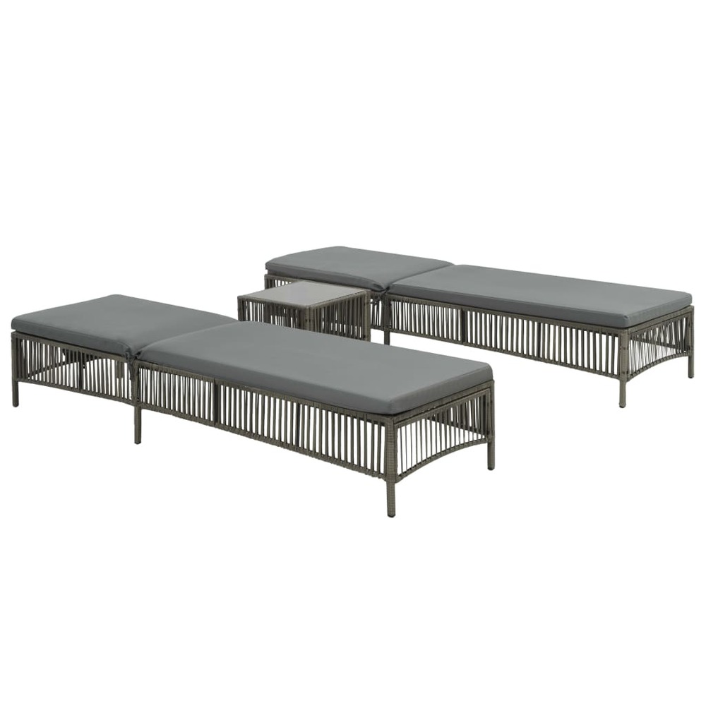 Chaises longues lot de 2 avec table résine tressée gris